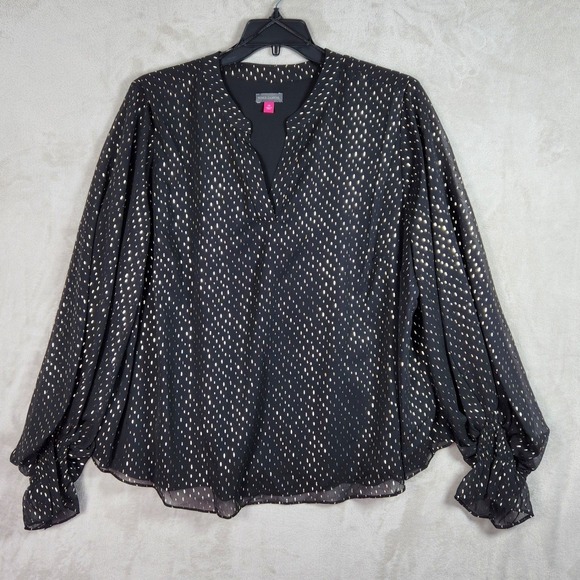 Vince Camuto Tops - Vince Camuto Twinkle Glow Blouse Women 3X Black Gold Metallic Dot Chiffon Career